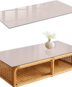 Tapa para Mesa de Centro 125x50 cm | Rectangular | Bordes Pulidos | Piedra rosa | Vetro Temperato | para la Cocina y Salón | con Impresión Decorativa | Pies Antideslizantes