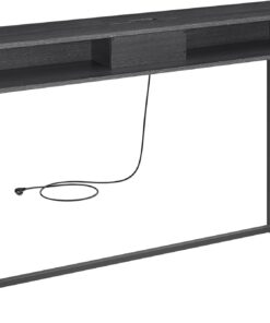 VASAGLE Mesa de Consola Delgada con Multienchufe, Mesa de sofá con 2 Compartimentos, Carga Oculta, Ahorro de Espacio, 25 x 120 x 81 cm, Entrada, Salón, Gris Ahumado y Negro Tinta LNT111B01