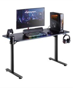 Noua Dot - Escritorio Gaming RGB, Mesa de Juegos ergonómica, estación de Juegos para PC y Monitor, Orificios pasacables, portavasos y Gancho para Auriculares, 113 x 60 x 75 cm