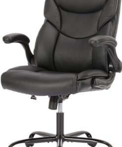 NEWBULIG Silla de Escritorio de Piel sintética con reposabrazos Plegables Silla de Oficina de Respaldo Alto Silla de Oficina Silla de Ordenador Silla ergonómica Silla de Trabajo giratoria, Negro, 21"