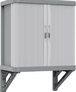 Cabina de pared Terry Rolling Space, armario de pared con dos puertas correderas, exterior e interior, 2 estantes interiores ajustables, gris, de plástico reciclado, dimensiones: 59 x 36 x 59 cm