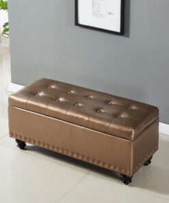 Taburete para Almacenaje Banco de Almacenamiento de Cuero con Cojín Banco Dormitorio Baúl de Almacenaje con Patas de Madera Banco de Entrada Reposapiés Banqueta Tapizado