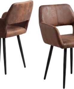 MEUBLE Cosy Juego de 2 Sillas de Comedor Vintage Retro Sillón Tapizado en Gamuza con Reposabrazos Patas Metálicas para Cocina Salón