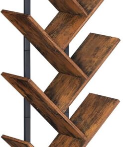 HOOBRO Librería en Forma de Árbol, Libería de Pie con 9 Niveles, Organizador de Libros, Estantería para CD/DVD/Libros, Estilo Vintage, para Salón, Dormitorio, Estudio, Marrón Vintage EBF18SJ01G1