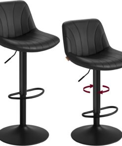 VASAGLE Taburetes de Bar, con Respaldo, Sillas de Bar de Altura Ajustable, Giro de 360°, Reposapiés de Metal, para Comedor y Cocina, PU, Juego de 2, Negro Tinta LJB181BH01