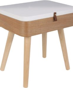 HOME DECO FACTORY - HD6199 Mesita de Noche Vintage Rectangular de Madera MDF y Pino - Diseño Elegante para Dormitorio - Dimensiones 40x30x52,3 cm - Color Beige Blanco