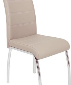 Hela Susi Silla de Comedor con tapizado de Piel sintética Beige, Estructura cromada, Respaldo con asa, Capacidad de Carga 120 kg, Paquete de 1 Unidad