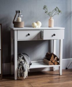 Mesa Consola de 2 cajones con estantería Home Discount Windsor Consola de 2 cajones, Mesa 74 x 80 x 30 cm Blanco