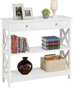 Yaheetech Mesa de Consola Recibidor de Entrada Estrecha 80×30cm×80cm Blanco | Mueble Auxiliar Madera con Cajon Grande Estilo Vintage para Salón Entrada Pasillo