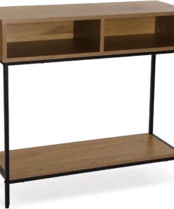 Versa Jinkx Mueble Recibidor Estrecho para Entrada o Pasillo, Mesa Consola, con Espacio de almacenaje, Medidas (Al x L x An) 75 x 30 x 80 cm, Madera y Metal, Color Marrón Oscuro y Negro