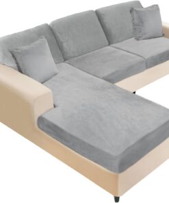 NAISI Fundas para sofá modular, 6 fundas de cojín de terciopelo en forma de L, suaves y elásticas con 2 fundas de almohada para sofá seccional izquierdo/derecho (2 plazas, 1 diván + 3 respaldos, gris