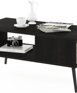 Furinno Claude Mesa Baja Mid Century con Patas de Madera, Engineered Wood, Espresso, 50.01 (D) x 100.00 (W) x 45.01 (H) cm
