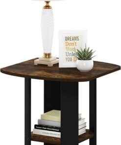 Furinno Diseño Simple Auxiliar, mesita de Noche, con cajón, Madera de ingeniería, Pino Ámbar/Negro, 50.8 (D) x 50.8 (W) x 49.8 (H) cm