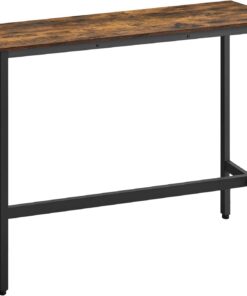 VASAGLE Mesa de Bar, Mesa de Cocina Rectangular Estrecha, Mesa Alta con Marco de Metal Robusto, 40 x 120 x 90 cm, Montaje Sencillo, Diseño Industrial, Marrón Rústico y Negro Tinta LBT120B01