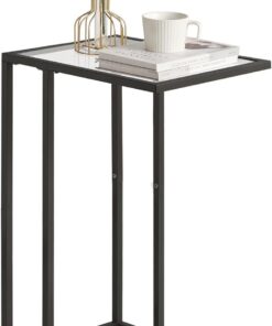 YMYNY Mesa Auxiliar en Forma de C, Mesita de Sofá, Mesa de Cristal Templado con Marco de Metal, Mesa de Centro, Apto para Salón O Dormitorio O Oficina, ‎40 x 30 x 63CM Negro HGD001B