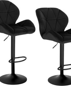 WOLTU 2X Taburete de Bar con Respaldo Regulables en Altura, con Asiento Acolchado Terciopelo Negro
