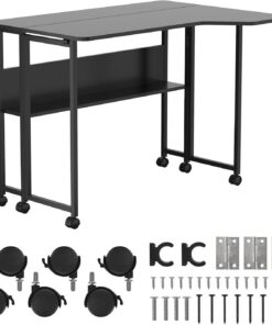 Maclean Escritorio Plegable con Ruedas, Tablero ergonómico (Negro, 100 x 73 cm, MC-126)