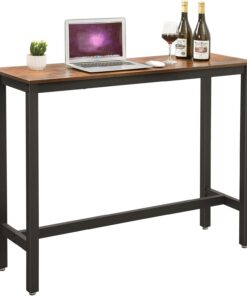 VASAGLE Mesa de Bar, Mesa de Cocina Rectangular Estrecha, Mesa Alta con Marco de Metal Robusto, 120 x 40 x 100 cm, Montaje Sencillo, Diseño Industrial, Marrón Rústico y Negro LBT12X