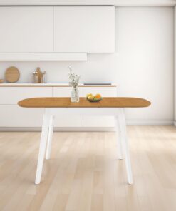 Hallowood Furniture Aston - Mesa de comedor extensible de mariposa pintada en blanco, mesa de cocina con parte superior de roble claro, mesa de comedor extensible de madera, muebles de cocina modernos