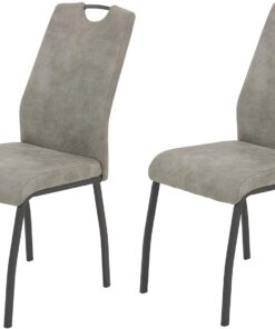 Hela Tische, Elif - Set de 2 sillas de Comedor o Cocina, tapizado de Microfibra Color Gris, Estructura de Metal, 4 Patas, Color Gris, Respaldo con asa, Capacidad de Carga 140 kg