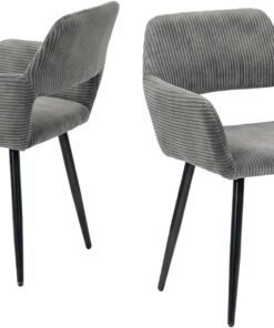 MEUBLE Cosy Juego de 2 Sillas de Comedor Escandinavo Sillón Tapizado en Pana con Reposabrazos Patas Metal para Cocina Salón Dormitorio Oficina, Gris