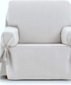 Eysa Levante Funda de sillón 1 Plaza con Lazos, para sillones de 80 cm-120 cm Respaldo orientativamente (Unos 55 cm - 60 cm de sentada del sillón), Fabricado en España, Color 00 Blanco.