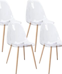 CangLong Pack de 4, Diseño Nórdico, Comedor Ergonómicas y Versátiles, Sillas Cocina Elegantes, Transparente, Acrílico, Metal, 4 Unidades