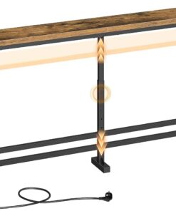 YATINEY Mesa de Sofá Industrial de 180 cm, Consola Estrecha, Mesa de Pasillo con Toma de CA, Puerto USB y Puerto Tipo C, para Sala de Estar, Pasillo, Entrada, Marrón Vintage y Negro, XCT08CBR