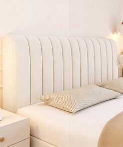 Funda para Cabecero 150 cm, Funda Cabecero Elástico con Relleno, Beige Headboard Cover De Cama Antipolvo, Protectora Cabecera Modernas Lavable
