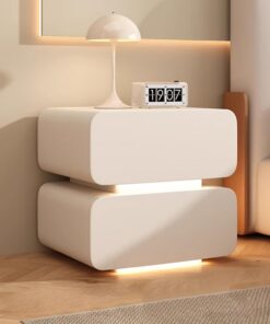 Mesita De Noche Moderna De Madera Maciza De 50 Cm De Ancho con 2 Cajones, Ideal para Dormitorio, Sala De Estar Y Oficina.(Off-White,L40cm/15.7in-2)