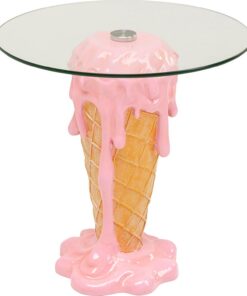 Kare Design Mesa Auxiliar Ice Cream, Rosa y Marrón, Vidrio de suguridad, Redonda Diametro 48cm, Moderno, Mesa de Centro, Mesita de Noche, Decorativa, Decoración para Salón