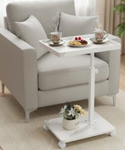 XUDREZ Mesa auxiliar ajustable, mesa pequeña en forma de C con 4 ruedas, bandeja giratoria de 364°, mesa auxiliar para sala de estar, dormitorio, sofá, espacios pequeños