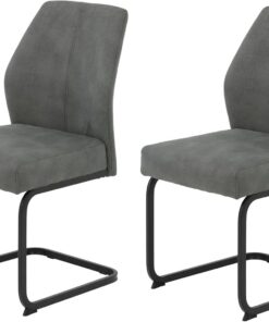 Hela Tische, Juego de 2 sillas de Comedor Neptun, Funda de Microfibra Gris Oscuro, Estructura Cuadrada de Metal, Asiento cómodo, Cesta de muelles, soporta 140 kg