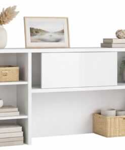 WELL HOME MOBILIARIO & DECORACIÓN Librería Salón Alta Guadiana con 1 Puerta Deslizante, Color Blanco Alto Brillo, 150 x 25 x 79 cm