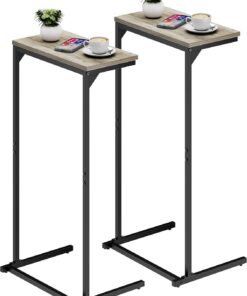 TUTOTAK - Mesa auxiliar en forma de C, juego de 2, mesa auxiliar pequeña, mesa de sofá de 73 cm de altura, para sala de estar, dormitorio, color gris claro V1TB01BG0712EU