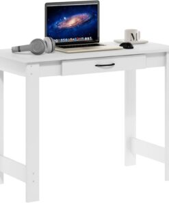 Furinno Jaya Escritorio con cajón, Madera de ingeniería, Blanco, 44.45 (D) x 99.57 (W) x 73.66 (H) cm