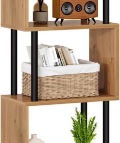 IBUYKE Libreria Forma S De 5 Niveles,Estantería Exposición,Roble WBC015K | Estanterias pared madera Librería Vertical Almacenaje para Sala De Estar Dormitorio Oficina En Casa