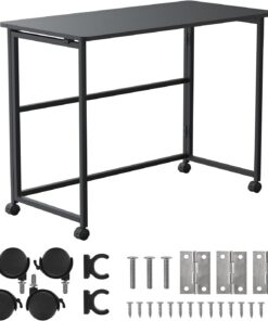 Maclean MC-1250 Escritorio Móvil Plegable de 100 x 50 cm con Estructura de Acero | Capacidad de Carga de 50 kg | Mesa de Trabajo para Ordenador, Mesa de Oficina, Escritorio con Ruedas (Negro)