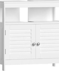 VASAGLE Mueble Bajo Lavabo, Mueble de Baño, Armario Bajo Lavabo, con 2 Puertas de Lamas, Mucho Almacenamiento, Estilo Moderno, 30 x 60 x 60 cm, Blanco BBC02WT