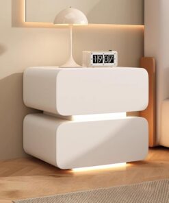 Mesita De Noche Moderna De Madera Maciza De 50 Cm De Ancho con 2 Cajones, Ideal para Dormitorio, Sala De Estar Y Oficina.(Creamy White,L40cm/15.7in-2)