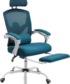 DUMOS Chair, Gaming Chairs for Adults reclinable ergonómica de Oficina con reposapiés, Silla de Escritorio de Malla para computadora con Soporte Lumbar, reposacabezas, Brazos Acolchados, Metal, Azul