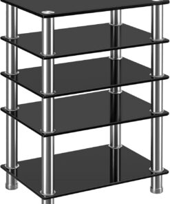 RFIVER Mueble HiFi Mesa TV Cristal con 5 Estante para Equipos de Medios Audio Video HF1002