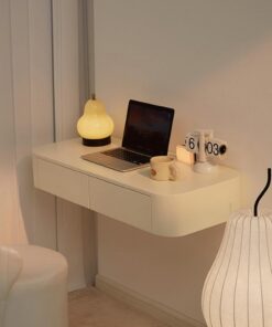 Tocador Flotante Blanco de Pared con Cajones, Mesa de Maquillaje Suspendida Que También Funciona como Mesita de Noche, Escritorio para Portátil para Dormitorio(60cm/23.6in)