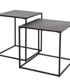 AKTIVE MAX Home Set de 2 mesas auxiliares, 38x37 y 34x41 cm, Peso máximo 5 kg, De Nido, para Oficina, Salón, Comedor, Dormitorio, Estilo Industrial, Estructura metálica Negra (18507)