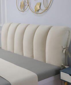 Cabecero de cama con cojines de matrimonio, de terciopelo acolchado, anticolisión, protección, forro de madera/hierro/piel, cubierta para cabecero de cama, decoración (180 x 60 cm, beige)