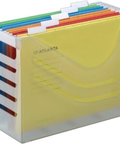 Djois, Silky Touch 2658026000 – Caja para Carpetas Colgantes A4 Transparente con 5 Carpetas Euroflex Incluidas, Capacidad para 15 Carpetas, Organizador de Archivos