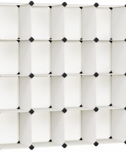 SONGMICS Armario Modular, con 16 Cubos Apilables, Zapatero Modular, Estante de Plástico PP, para Dormitorio, Oficina, 31 x 123 x 123 cm, Blanco Crema LPC442M01