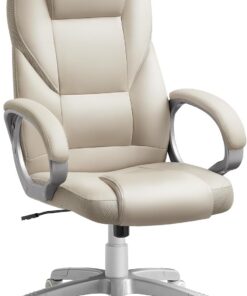 SONGMICS Silla de Escritorio Ergonómica Silla de Oficina Altura Ajustable | Altura Ajustable, Giratoria y con Ruedas, Blanco Crema, OBG022W01
