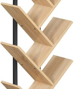 HOOBRO Librería en Forma de Árbol, Libería de Pie con 9 Niveles, Organizador de Libros, Estantería para CD/DVD/Libros, Estilo Vintage, para Salón, Estudio, Madera Natural y Negro EBN18SJ01G1