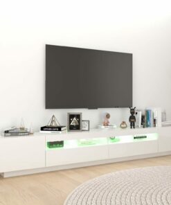 Mueble de TV para armario de TV con luces LED para sala de estar, centro de entretenimiento, color blanco brillante, 260 x 35 x 40 cm